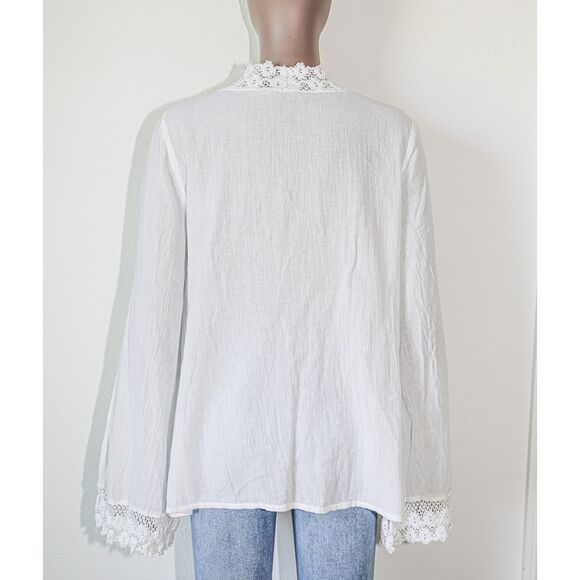 Vintage Guess Boho White Cotton V Neck Lace Bikini Cover Up Blouse Size Small - Picture 2 of 3